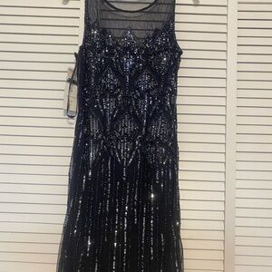 Pisarro Nights Black and Silver Sequin Midi Dress
